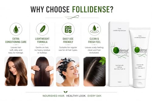 Image of Follidense Hair Strengthening Shampoo 150ml | Extra Conditioning Formula with Caffeine, Aloe Vera & Argan Oil | Nourishing Daily Care for Smooth, Healthy-Looking Hair | Suitable for Men & Women