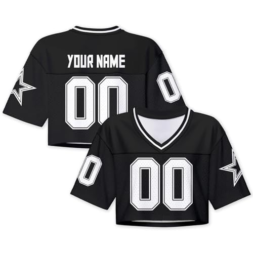 Custom Football Jersey Shirts for Women Y2k Crop Tops Number Name Mesh Streetwear Sportswear V-Neck Short Sleeve Tees XS~2XL