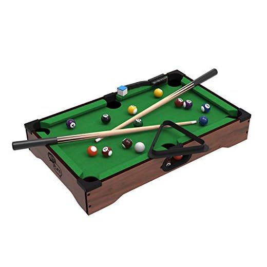 Hey! Play! Mini Tabletop Pool Set- Billiards Game Includes Game Balls, Sticks, Chalk, Brush and Triangle-Portable and Fun for The Whole Family