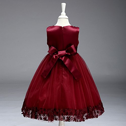 Kids Girls Rose Flower Lace Short A line Party Dress Knee Length Wedding Princess Tulle Tutu Formal Prom Evening Ball Gown4