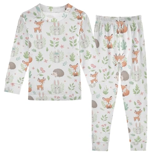 Pajama Sets Long Sleeve Cute Forest Animal Background Soft Comfy Sleepwear 2 Piece PJS 3-8T