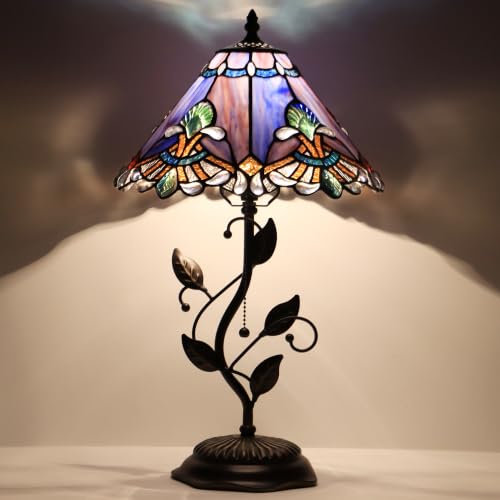Image of Tiffany Table Lamp Stained Glass Bedside Reading Light W12H19 inch
