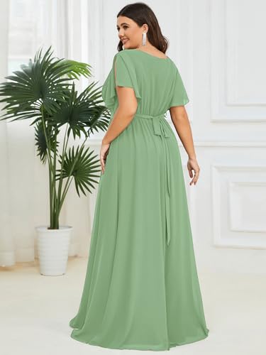 Image of Ever-Pretty Plus Women's Chiffon Bridesmaid Dress A-Line Empire Waist Floor Length Plus Size Formal Wedding Guest Dresses