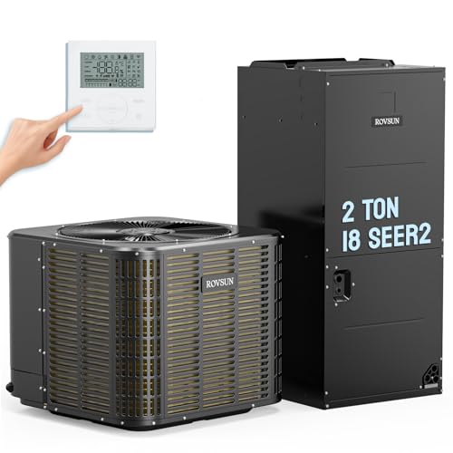 ROVSUN 2 Ton 24000 BTU Ducted Central Air Conditioner with Heat Pump & Inverter System, 18 SEER2 Split AC Unit with Multi-Position Air Handler, Precharged Condenser & Wired Controller, 208/230V