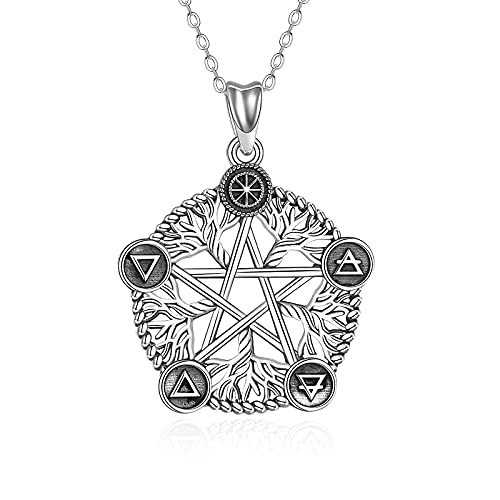 ONEFINITY Tree of Life Pentagram Necklace Sterling Silver Pentacle Pendant Necklace Viking Celtic Wiccan Pagan Jewelry Christmas Gifts for Women Men