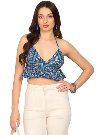 Rudraaksha Halter Frill Top for Women (BLACK3_XS) : Amazon.in