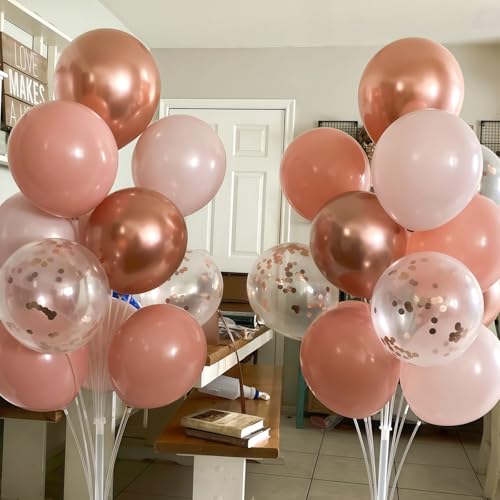 Image of Dusty Pink Balloon Set, 60Pcs 12 Inch Retro Blush Pink White Sand Nude Latex Balloon with Metallic Confetti Rose Pink Helium Balloon for Girls Women Birthday Party Baby Shower Boho Decoration Supplies