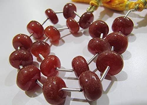 Perles Calcédoine Rouge Lisse de 10-12mm en fil de 9 pouces pour création
