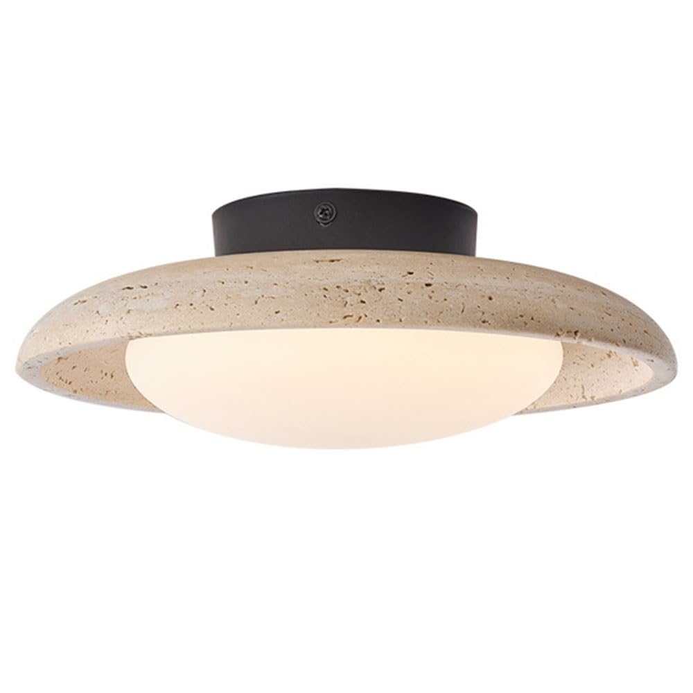 FEITENGDA Japanese Travertine Semi Flush Mount Ceiling Light Minimalist Stone Close to Ceiling Lamp Modern Round Plate Shaped Ceiling Light for Entryway Bedroom Hallway