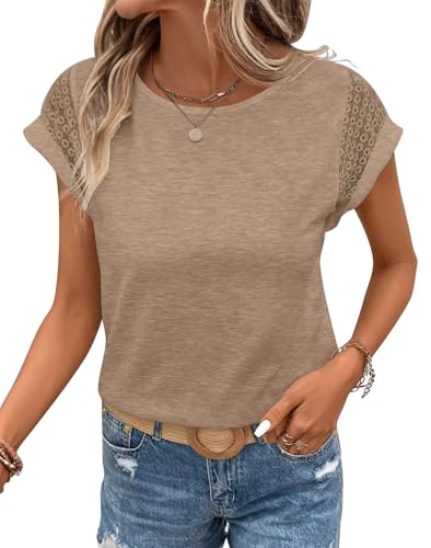 Image of Bliwov Womens Tops Lace Cap Sleeve T Shirts,Cute Trendy Casual,Beach Vacation Outfits,Summer Spring Fashion Clothes