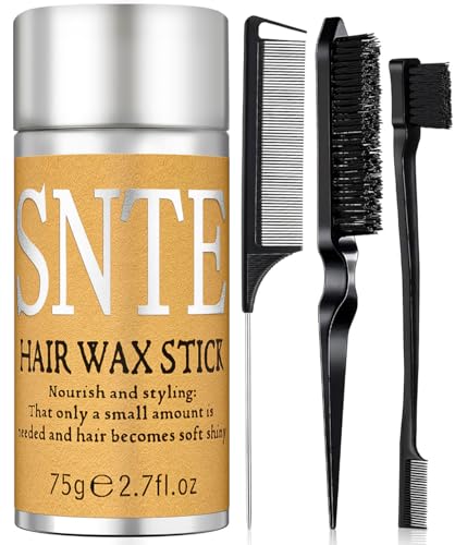 Slick Back Hair Brush & Hair Wax Stick Set - Tames Frizz & Smooths Flyaways - Sleek Ponytails, Buns, Edges - Styling Cream/Gel/Balm/Pomade Stick for Women - Styling Accessories for Girls & Kids