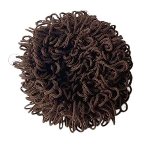 Cute Woolen Yarn Winter Hat for Boys Soft Knitted Cap with Fun Wig Design for Years Warm Headwear for Cold Weather Brown