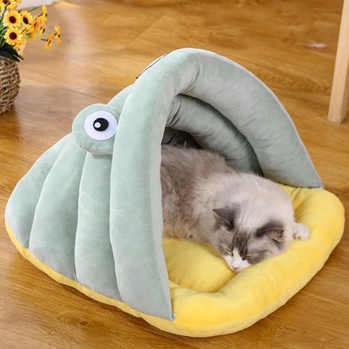 猫 ベッド ドーム型 冬用 ネコ寝袋 お布団 ふわふわ かわいい あったか 洗える 保温防寒 滑り止め 室内用 ペットベッド ペットハウス 寒さ対策 小型犬 猫用 グリーンL