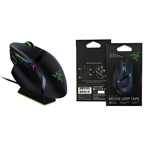 Razer Basilisk Ultimate Hyperspeed Wireless Gaming Mouse w/Charging Dock - Classic Black + Razer Mouse Grip Tape - Anti-Slip Grip Tape - Self-Adhesive Design