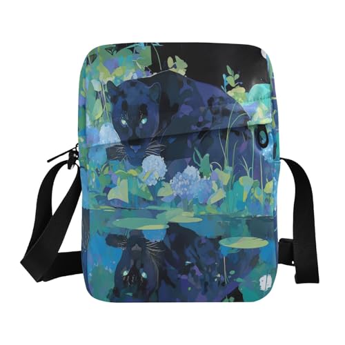 Chic Black Leopard with Blue Hydrangea Flowers mens messenger bag crossbody shoulder bag crossbody Cross Body Purse Adjustable Strap for work Casual