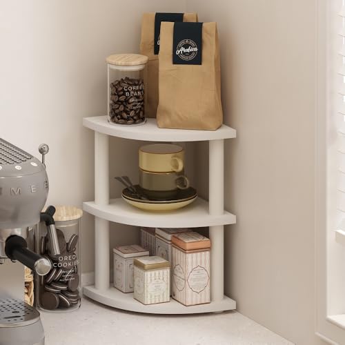 Image of Furinno Turn-N-Tube Kitchen Countertop Organizer, 3-Tier Corner Countertop Organizer Shelf, Corner Shelf, for Kitchen, Pantry, Organizers and Storage, White