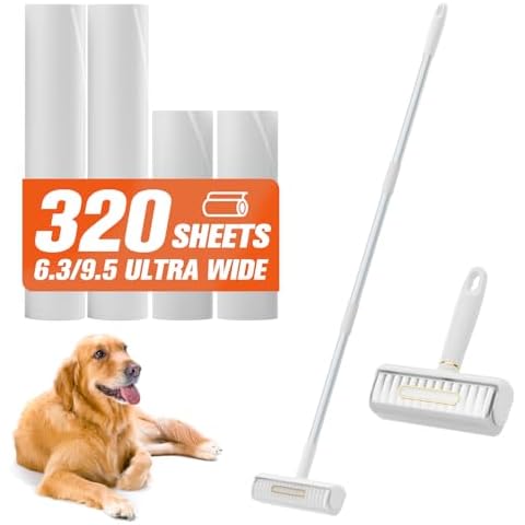 eazer 10" Large Lint Roller for Clothes, Lint Roller for Pet Hair Extra Sticky with 40" Extension Pole, 240 Sheets Multi-Purpose Lint Remover for Cleaning Sofa, Clothe, Carpet - Additional Mini Roller Cover