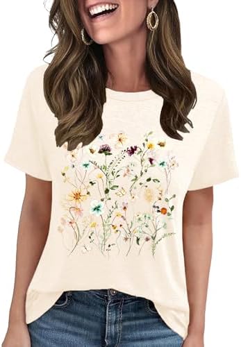 LETSEE Graphic Tees for Women Short Sleeve Loose Fit Casual T Shirts Cute Boho Vintage Dressy Trendy Summer Tops