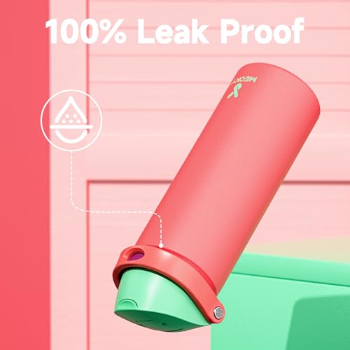Image of 24 oz Insulated Water Bottle for Women: Meoky Stainless Steel Water Bottle with 2-in-1 Straw Lid - Leak Proof, Cold for 24 Hours, Fits in Car Cup Holder, BPA-Free for Sports Travel, Strawberry Field