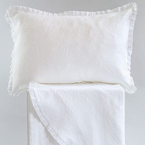 Casa da Laura - Colcha Blanca para Camas 135/140 / 150 - Colcha 240 x 260 cm - Colcha con Flores y Volantes - 100% Algodón