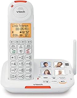 VTech SN5127 Amplified Cordless Senior Phone with Answering Machine, Call Blocking, 90dB Extra-loud Visual Ringer, One-touch Audio Assist on Handset up to 50dB, Big Buttons and Large Display, White