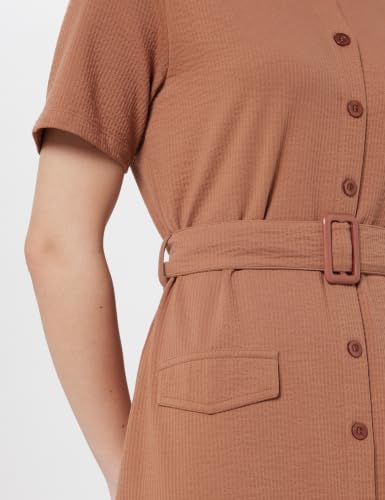 Image of Amazon Brand - Symbol Women's Cotton Blend Seersucker Knit Button-Down Dress | Belted Waist, Short Sleeve, Knee Length (Available in Plus Sizes)