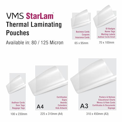 Image of VMS Starlam Thermal Lamination Pouch 70x100mm 125 Micron - Pack of 2 (200 Sheets) for Id Card