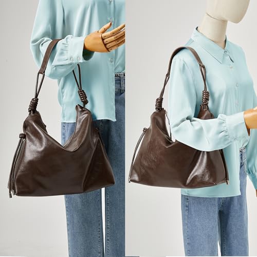 Image of Soft Hobo Bag for Women Large Capacity Travel Designer Shoulder Purse with Knotted Adjustable Strap