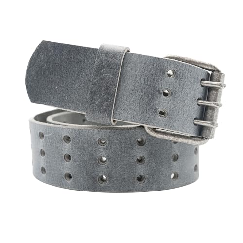 Full Grain Buffalo Leather 3-Hole Three Prong Casual Jeans Belt 1.75 inches (45mm) Wide - Slate Gray