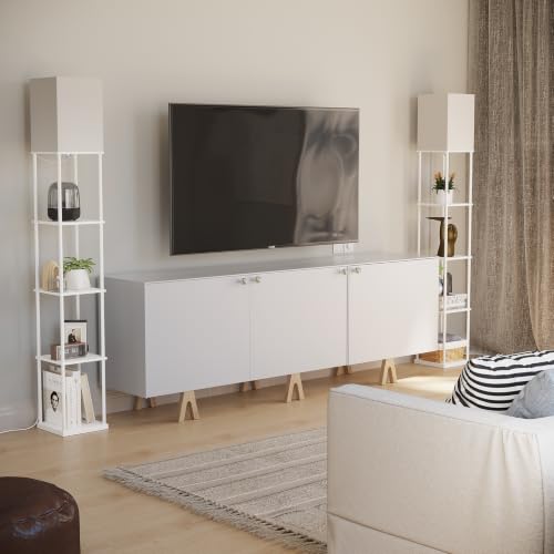 Image of SUNMORY 5 Tier Floor Lamp with Shelves, Standing Lamps for Living Room | 3 CCT LED Bulb Include, 70 inch Tall Corner Shelf Lamp, Display Bookshelf, Modern Style for Bedroom, Office, Home Decor