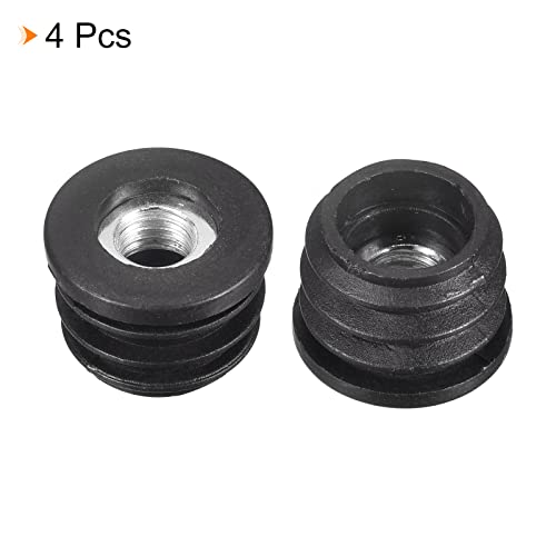 Image of uxcell 4Pcs Inserts for Round Tubes with M8 Thread, for 22mm /0.87 inch OD, Black Plastic Plug Caster Insert Chair End Caps Furniture Leg Plug