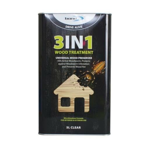 Bond It 3 in 1 5L Clear Wood Treatment Preservative Treats Wood Worm Rot Trades Build 5 litres Powerful Wood Protection Solution