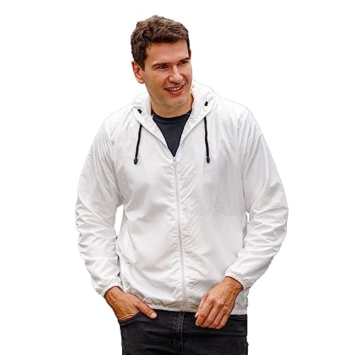 Jaqueta Corta Vento Masculina Impermeável Forrada com Bolsos Cor:Branco;Tamanho:G