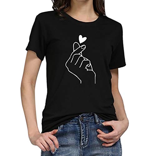 Camisetas de moda con diseño de corazón y dedo para mujer, de manga corta, para...