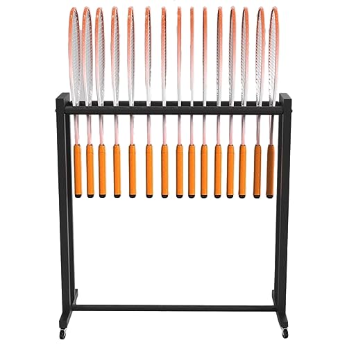 Rangement équipement sport vertical à roulettes pour raquettes de badminton