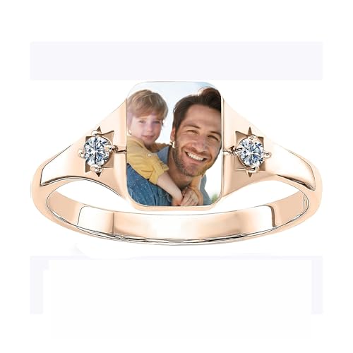 Personalized Rings for Women Men, Custom Photo Rings for Women Customized Picture Memorial Jewelry Promise Engraved Name Gifts for Her