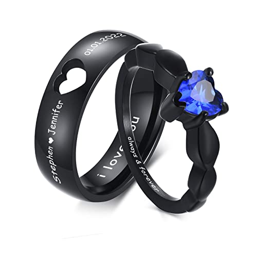 VNOX Anillos de Pareja Personalizados, Juego de Anillos de Promesa de Compromiso a Juego Personalizado para Parejas,Estilo 7, Aniversario Boda Día de San Valentín Regalo para Hombres Mujeres Cover