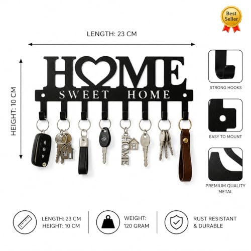 Image of Ventuos Metal Wall Mounted Key Holder with 6 Hooks, Home Design, Key Organizer for Home Office Bedroom Entryway