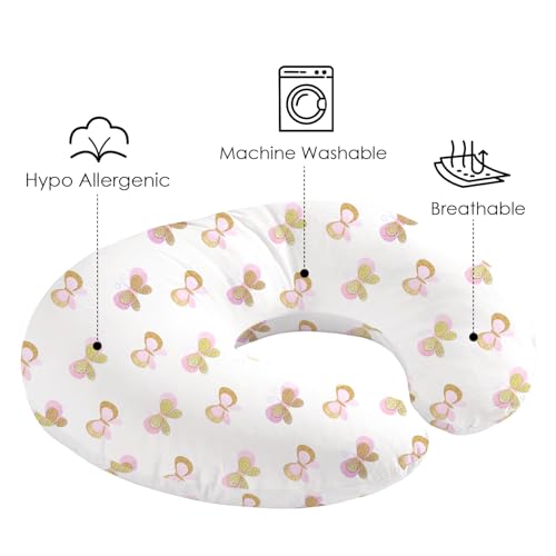 Image of Little Grape Land Nursing Pillow Covers 2 Pack, Soft & Breathable Removable Breastfeeding Pillows Covers for Feeding Pillows, Nursing Pillow Slipcover for Baby Girls Boys, (Butterfly & Floral)