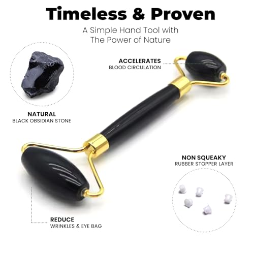 Image of ROSELYNBOUTIQUE Gua Sha Facial Tools & Face Roller Original Face Massager for Puffiness Wrinkless Skin Care Routine - Self Care Gift for Men Women (Black Obsidian)