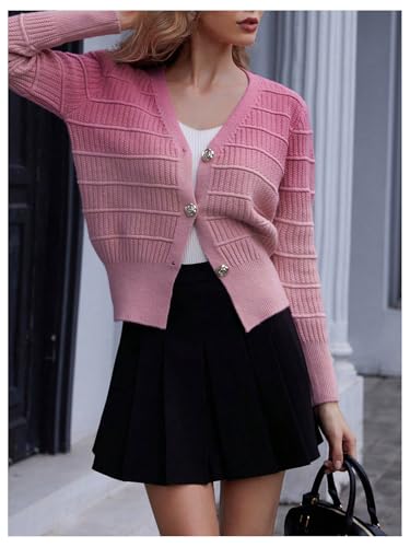 MakeMeChic Women's Ombre V Neck Cardigan Long Sleeve Lightweight Sweater Cardigans3