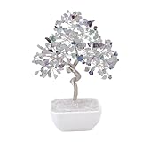 Emivery Árbol de la vida de cristal de fluorita arcoíris, 7 pulgadas, hecho a mano, con 243 piedras preciosas naturales para equilibrio de chakras y claridad