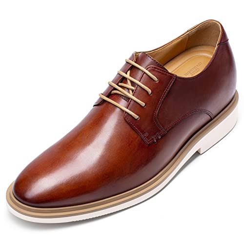 CHAMARIPA Men's Height Increasing Derby Shoes, Genuine Calfskin Leather Elevator Shoes That Make You 7 CM / 2.76 Inches Taller, Brown, H3D209B0031D, size11.5.