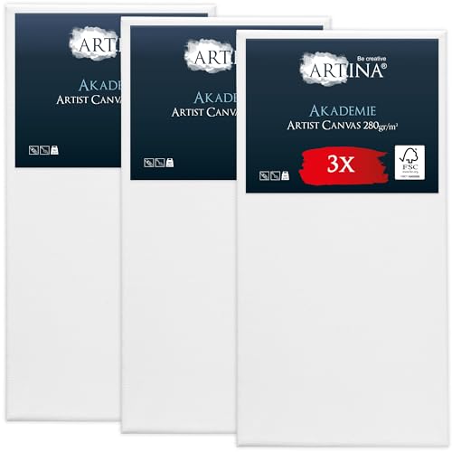 Keilrahmen Leinwand zum Bemalen 50x100 cm – Artina FSC® 3er Set bespannte Keilrahmen Leinwände zum malen für Acrylfarben Canvas 100% Baumwolle – Acryl Leinwand Rahmen