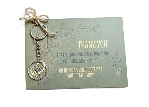 Cotswold Crafts By Emma Thank You Gift Card with Handmade Forget-Me-Not Keyring for Inspirational Teachers Friends Mentors Colleagues and Counsellors (Keyring)