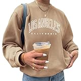 Tomwell Damen Sweatshirt Buchstaben Druck Langarm Pullover mit Stehkragen Warm Pulli Oversized Casual Bequem Teenager Mädchen Sportbekleidung Herbst Winter Top A Khaki XS