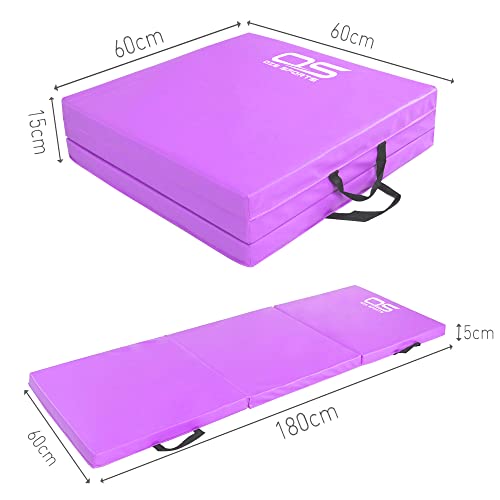 Gymnastic Tumble Exercise Mat – Non Slip PU Leather Surface - High Density Polyether Rebound inner Material – 6FT Long Tri Folding Crash With Carry Handles perfect for gymnastics yoga Pilates (Purple) - Image 3