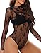 Buauty Mesh Bodysuit for Women Lace Body Suits Women Long Sleeve Sheer Mesh Top See Through Mock Neck Sexy Clothes