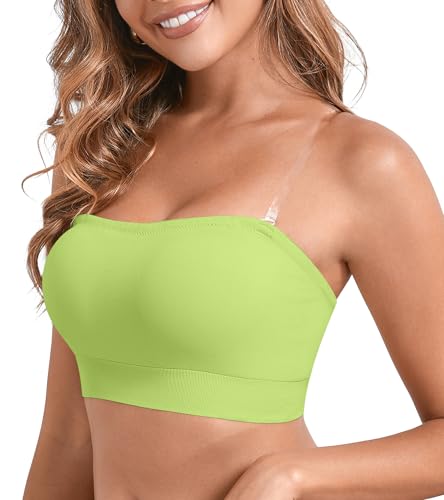 Image of DEANGELMON Strapless Bras for Women Wireless Push Up Non-Slip Bandeau Bra Seamless Clear Straps TubeTop Padded Bralette