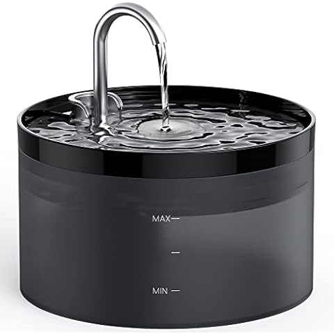 Katzenbrunnen, Super Silent katzen trinkbrunnen, GIOTOHUN 2L Katzen Trinkbrunnen, Eingebautes LED Licht, Aktivkohlefilter, Intelligente Pumpe, Durchsichtiger Wassertank, Zwei Wasserflussmuster,Schwarz Cover